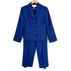 Sag Harbor Women's Size 14P Pants Suit Pockets Blazer Slacks Blue Lined Textured